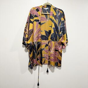 DR2 Daniel Rainn Tropical Floral Leaves Kimono Swim Cover Up Women Size Small